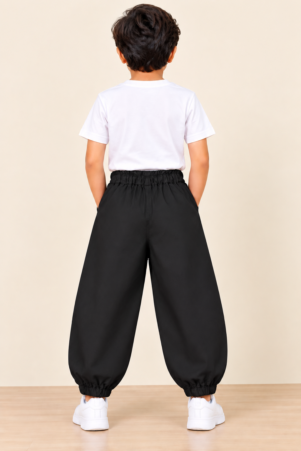 Boys Black Baggy Fit Elastic Waist Jogger Pant