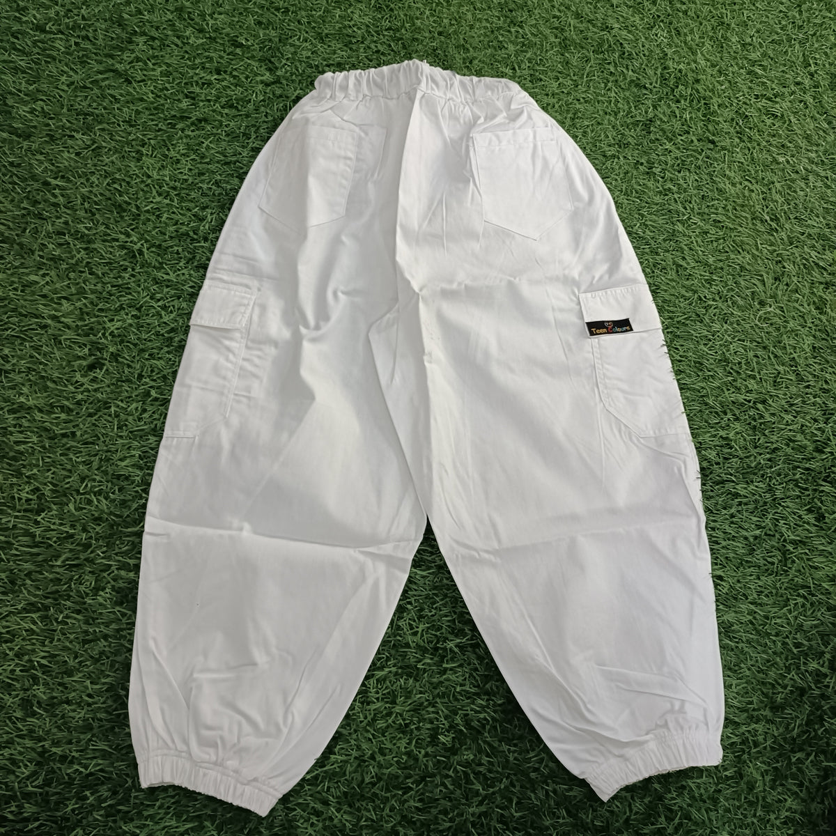 Boys White Baggy Fit 6 Pocket Cargo Jogger Pant