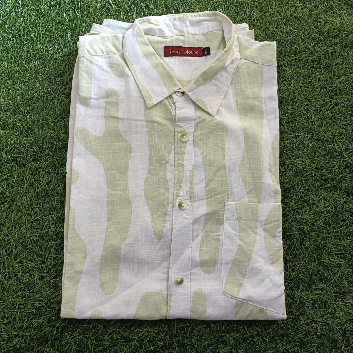Men's Light Pista Green Abstract Printed Full Sleeve Cotton Shirt