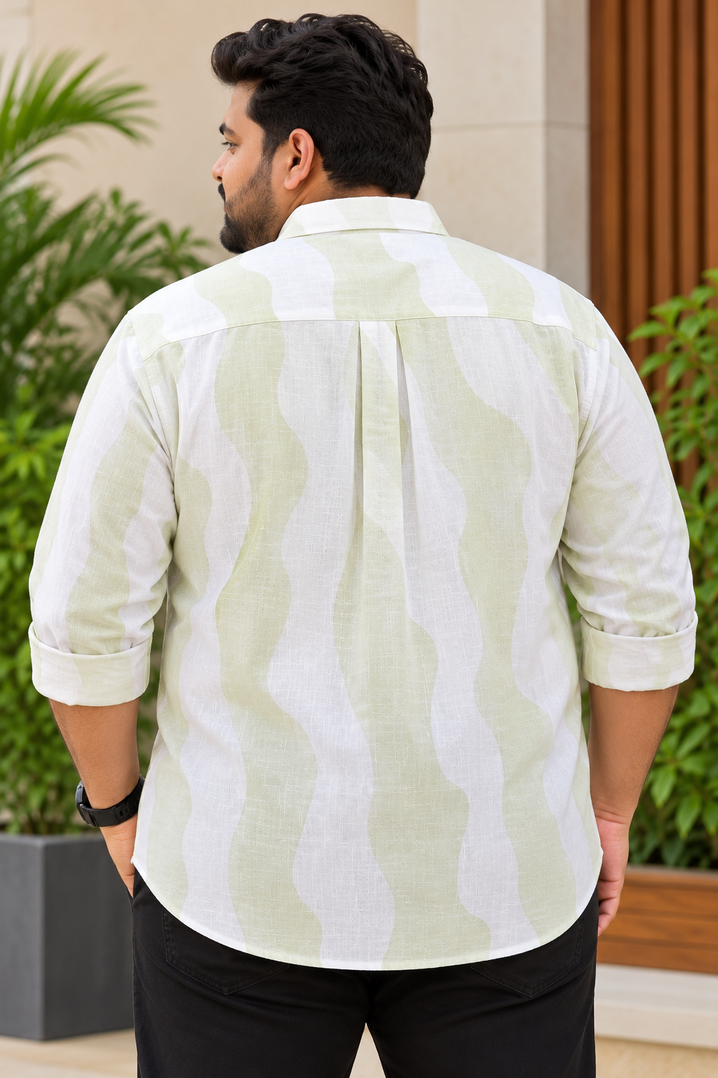 Men's Light Pista Green Abstract Printed Full Sleeve Cotton Shirt