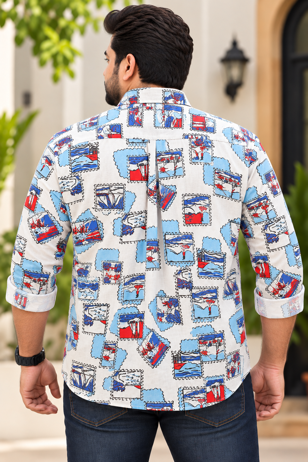 Men's White Multicolour Printed Full Sleeve Cotton Shirt