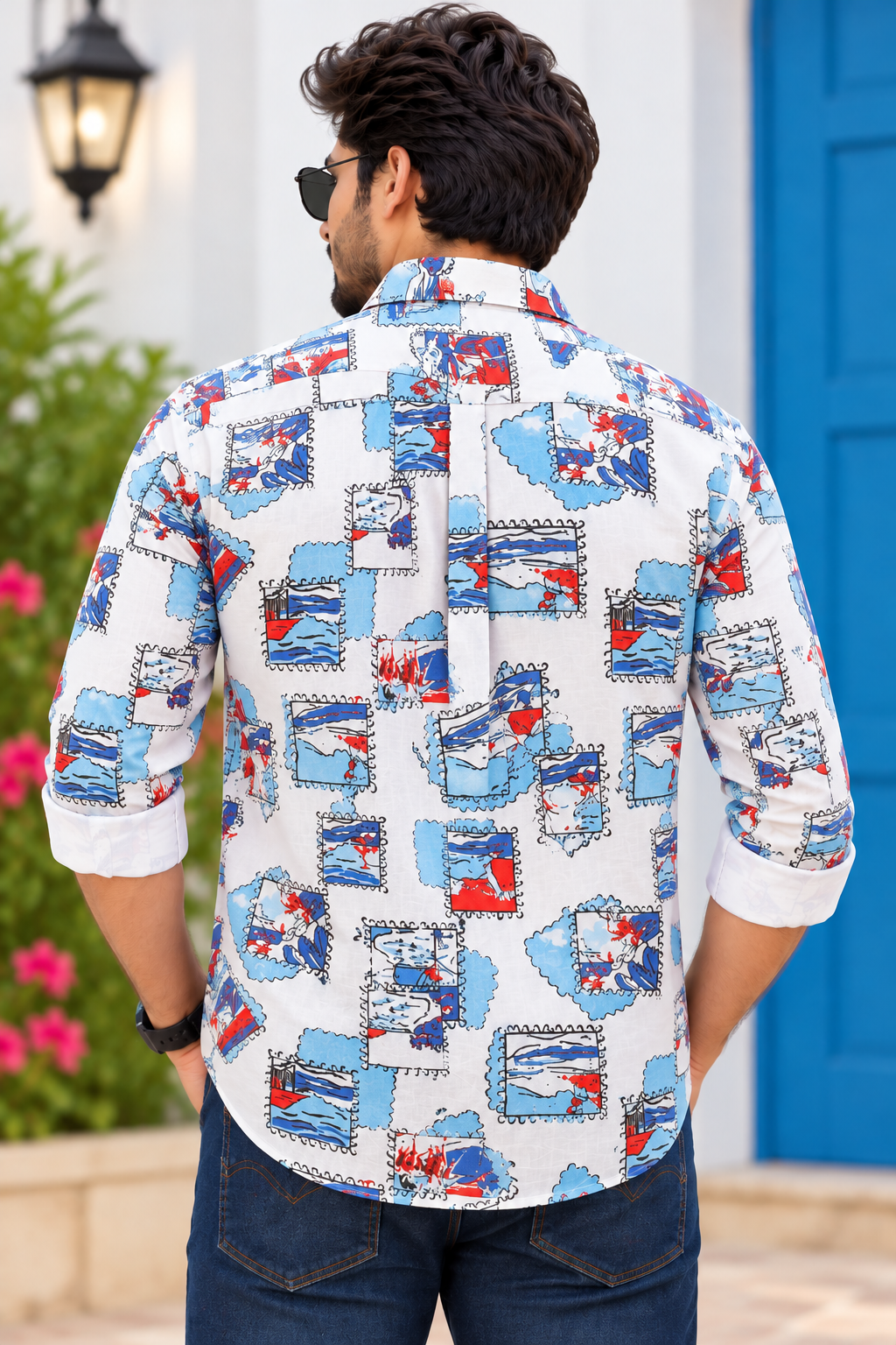 Men's White Multicolour Printed Full Sleeve Cotton Shirt