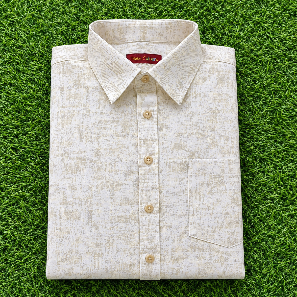 Men's Cream Textured Printed Full Sleeve Cotton Shirt