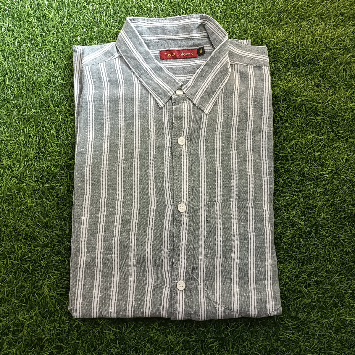 Men's Grey Striped Full Sleeve Linen Shirt