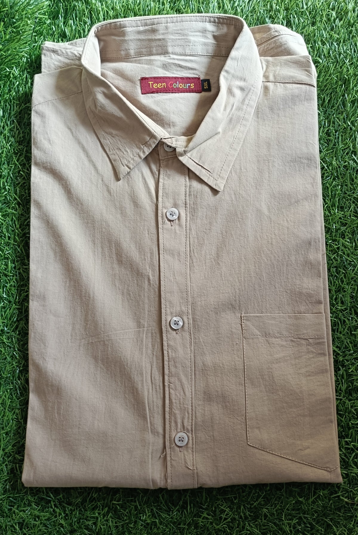 Men's Light Beige Solid Full Sleeve Cotton Shirt