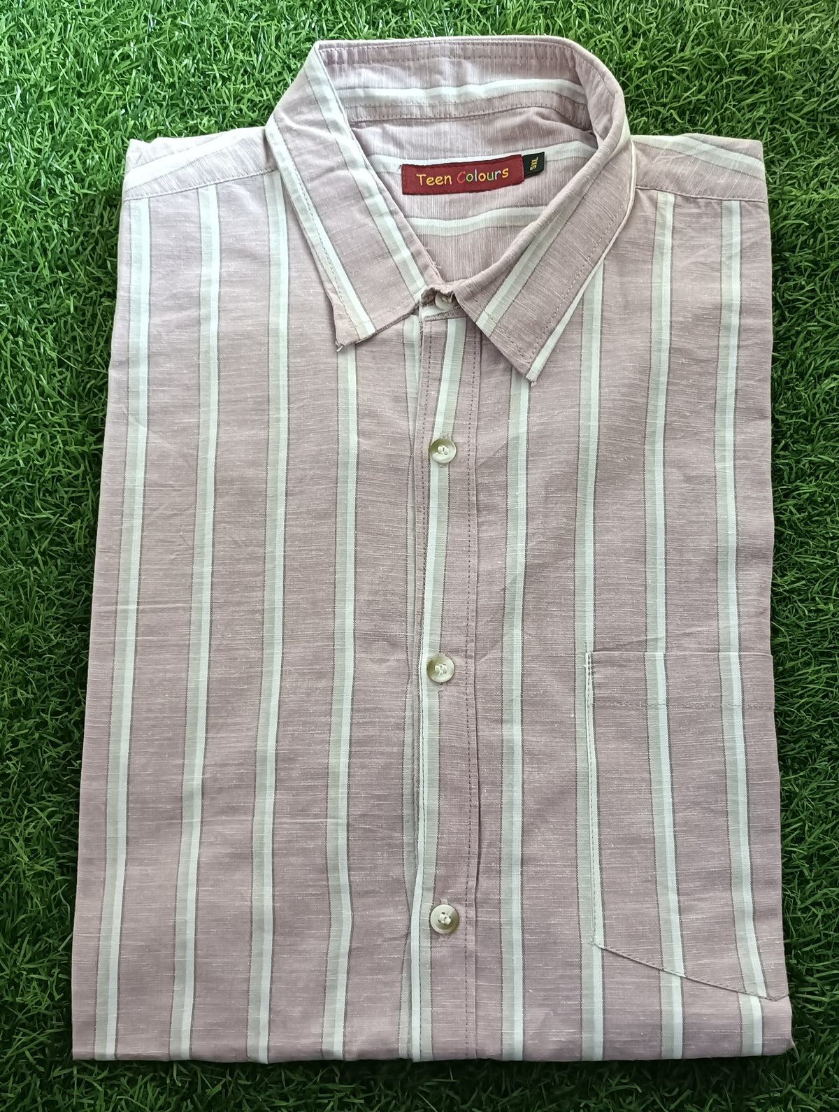 Men's Light Mauve Striped Full Sleeve Cotton Shirt