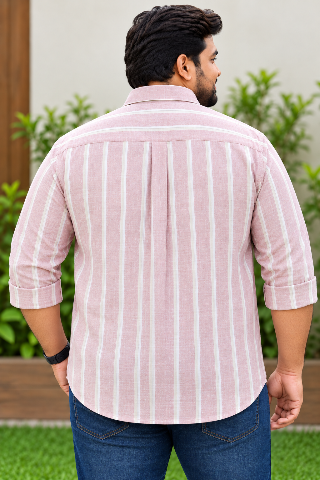Men's Light Mauve Striped Full Sleeve Cotton Shirt