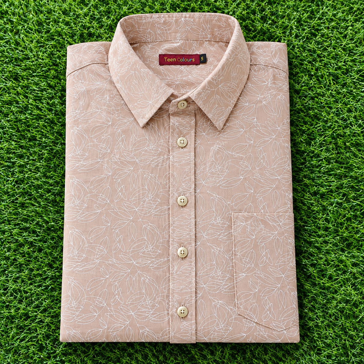 Men's Light Brown Floral Printed Full Sleeve Cotton Shirt