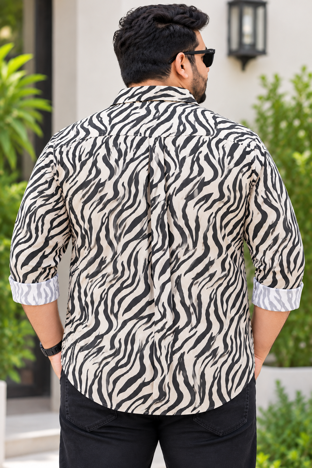 Men's White & Black Zebra Printed Full Sleeve Cotton Shirt
