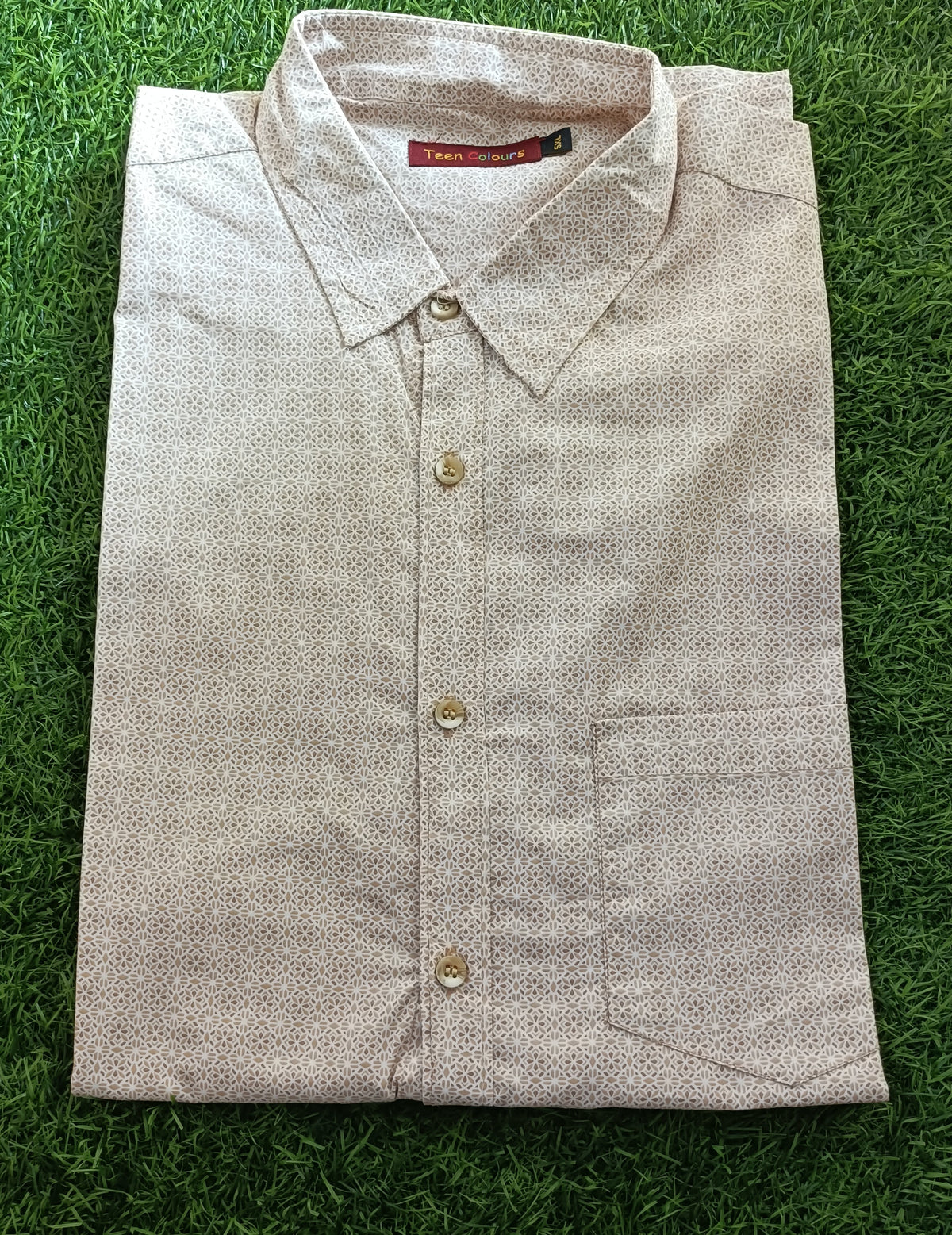 Men's Cream Printed Full Sleeve Cotton Shirt