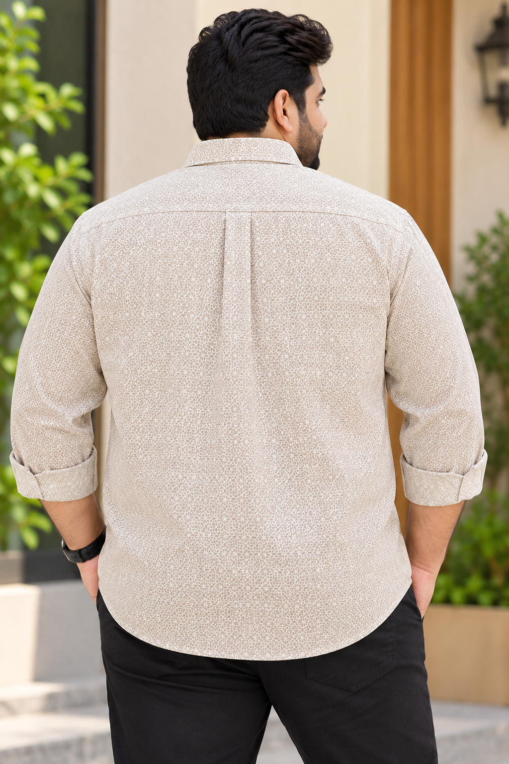 Men's Cream Printed Full Sleeve Cotton Shirt