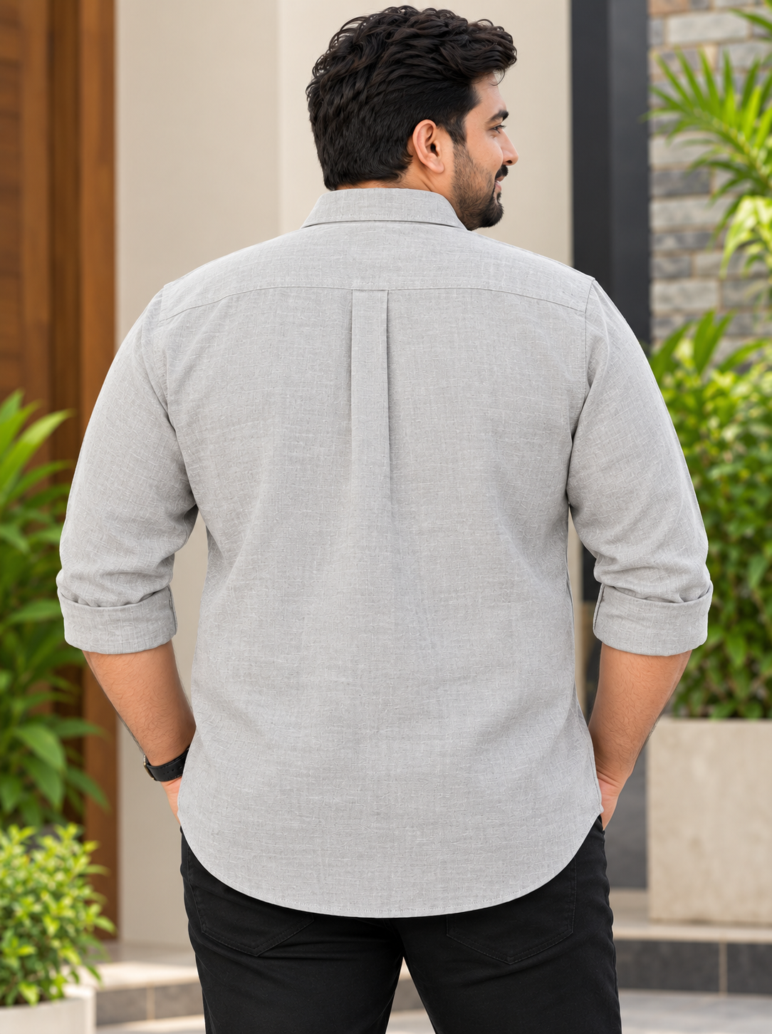 Men's Light Grey Solid Full Sleeve Linen Shirt