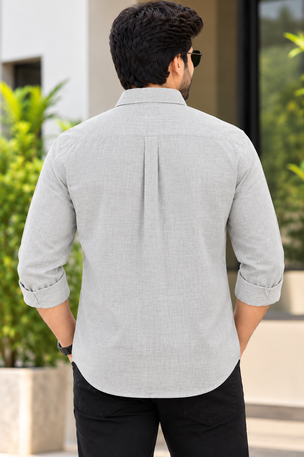 Men's Light Grey Solid Full Sleeve Linen Shirt