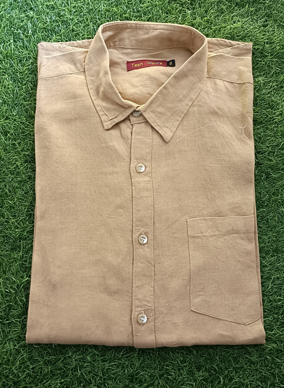 Men's Light Beige Solid Full Sleeve Linen Shirt