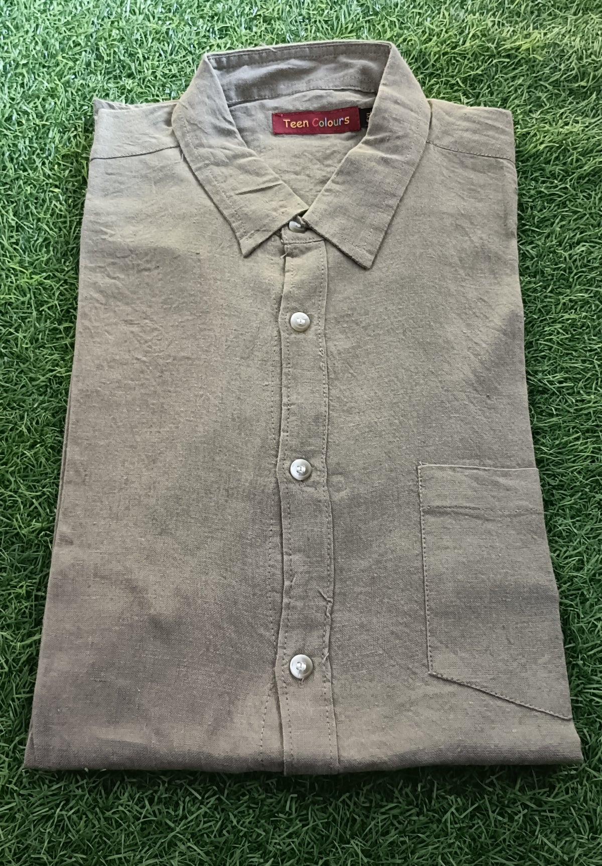 Men's Light Khaki Solid Full Sleeve Linen Shirt