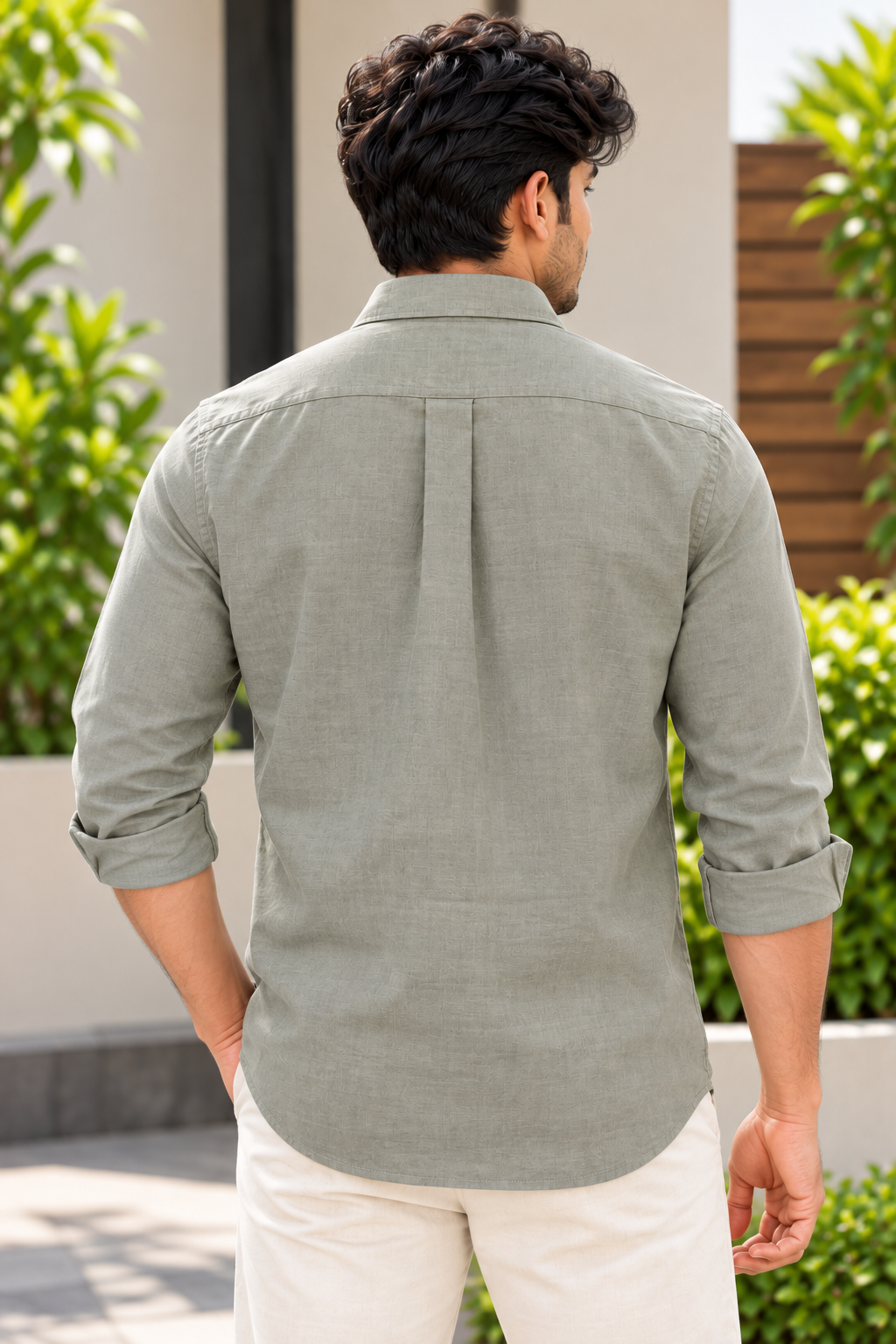 Men's Light Khaki Solid Full Sleeve Linen Shirt