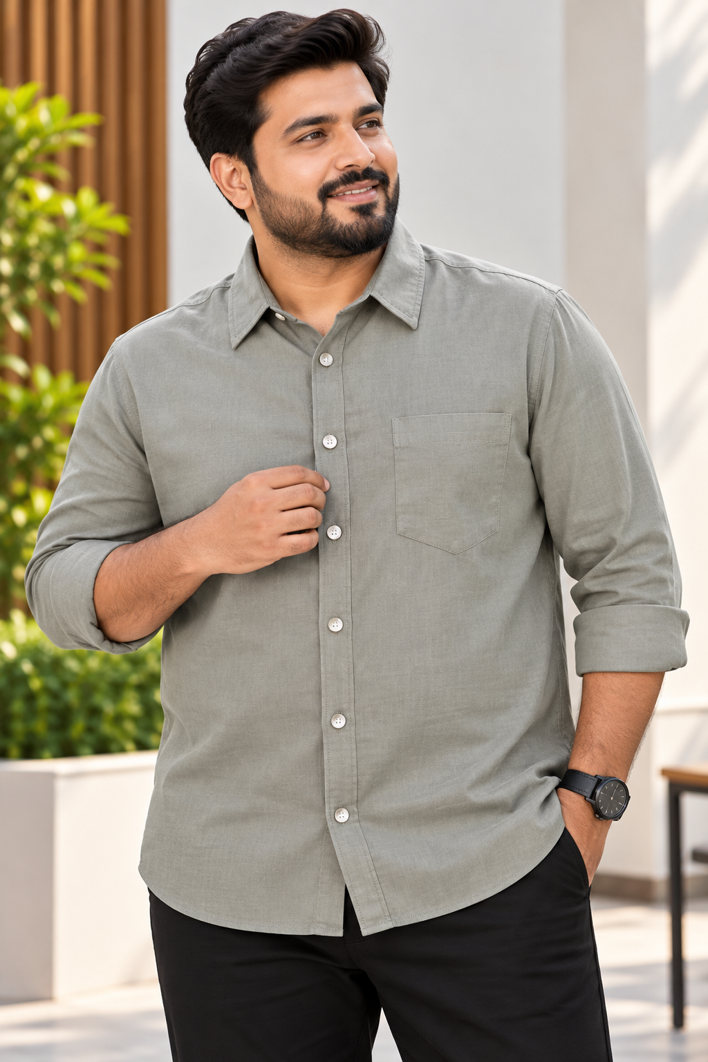 Men's Light Khaki Solid Full Sleeve Linen Shirt