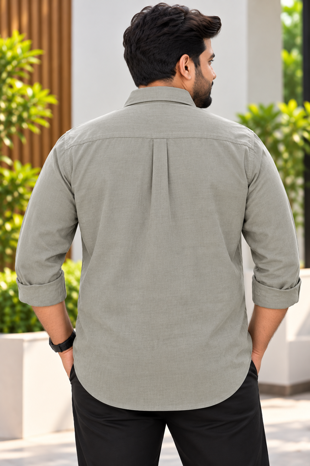 Men's Light Khaki Solid Full Sleeve Linen Shirt