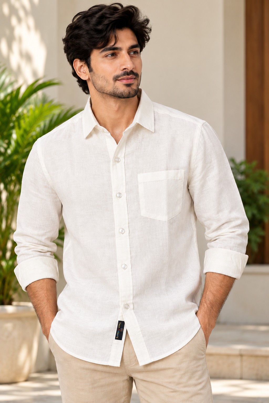 Men's White Linen Full Sleeve Shirt