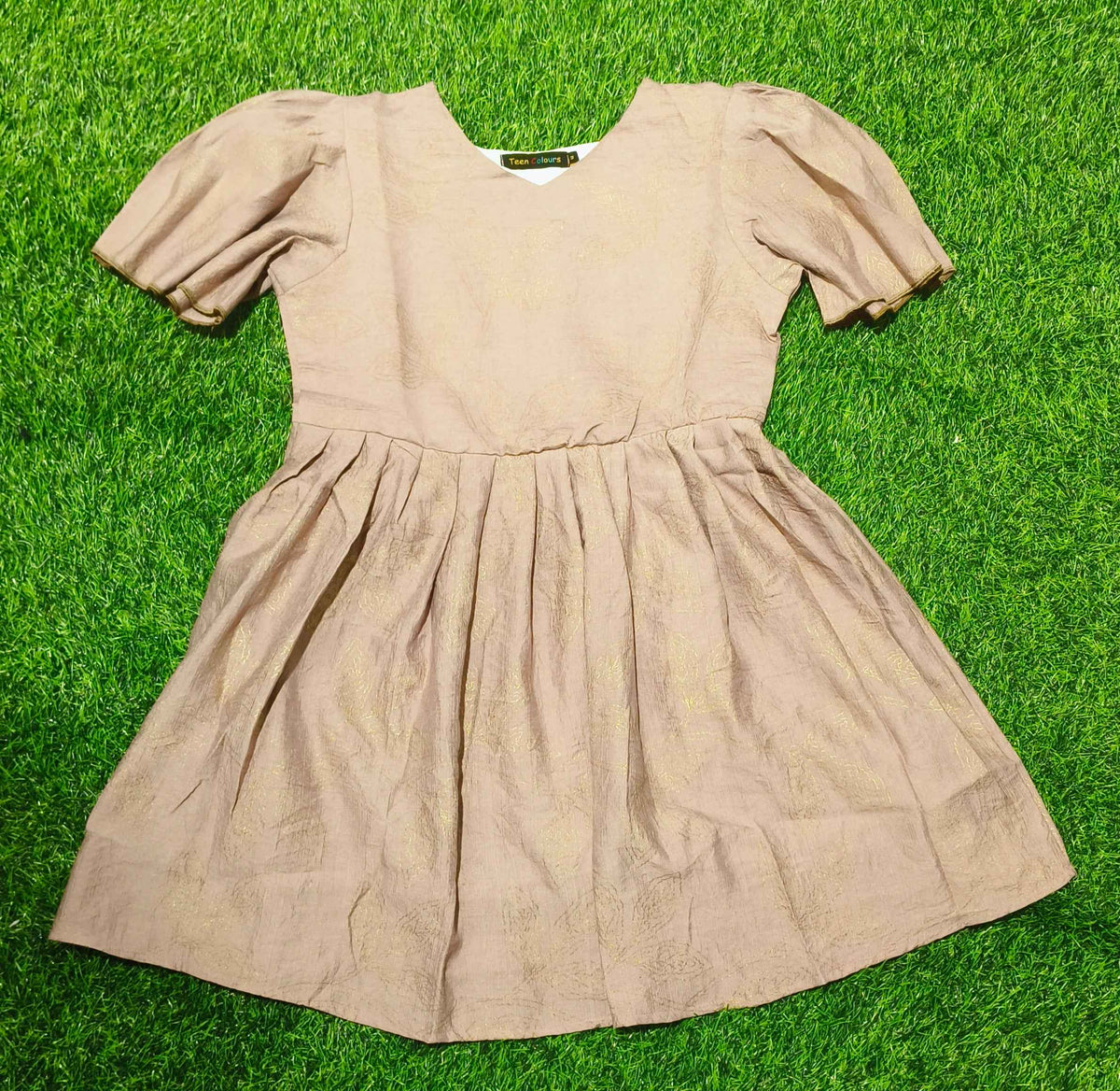 Girls Dusty Purple V-Neck Floral Printed Bell Sleeve Frock