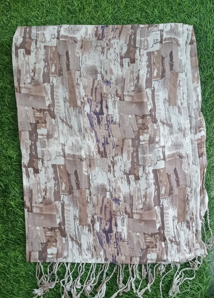 Classic Brown and beige Floral Printed Stole with Fringe Accents