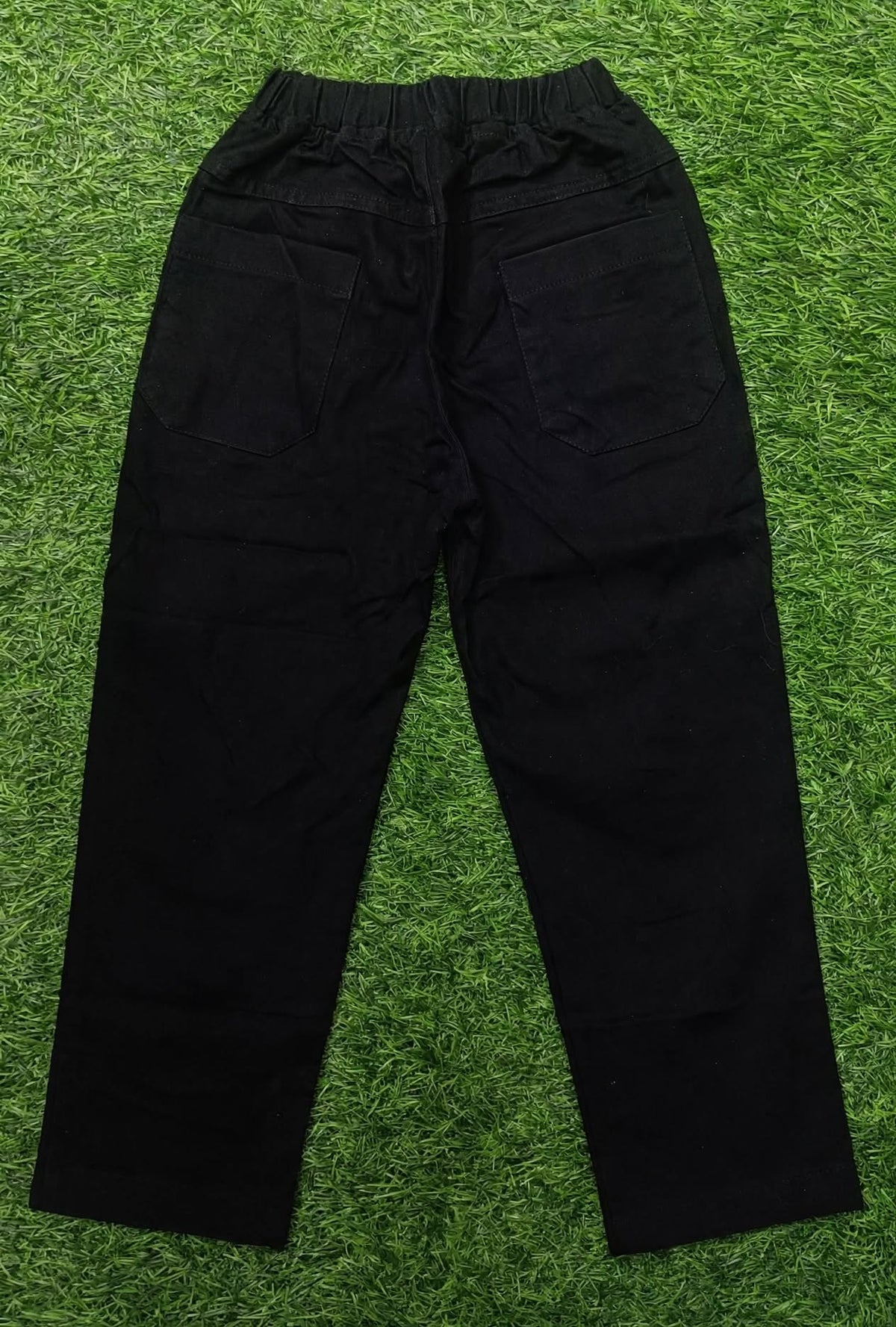 Kids Black Cotton Straight-Fit Elastic Waist Pant with Side Pockets