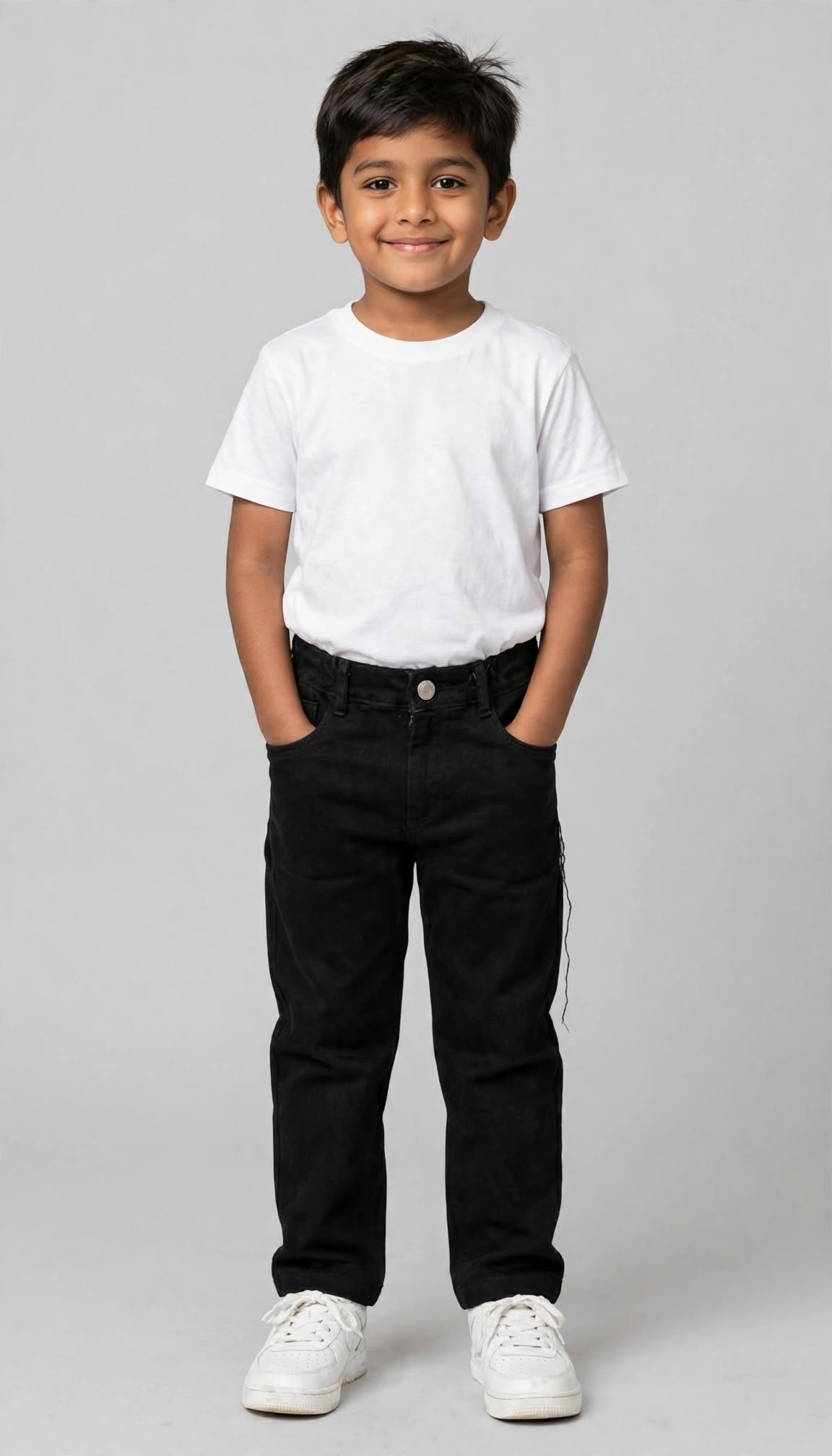 Teen Colours Kids Jet Black Elastic Waist Cotton Pant with Side & Back Pockets