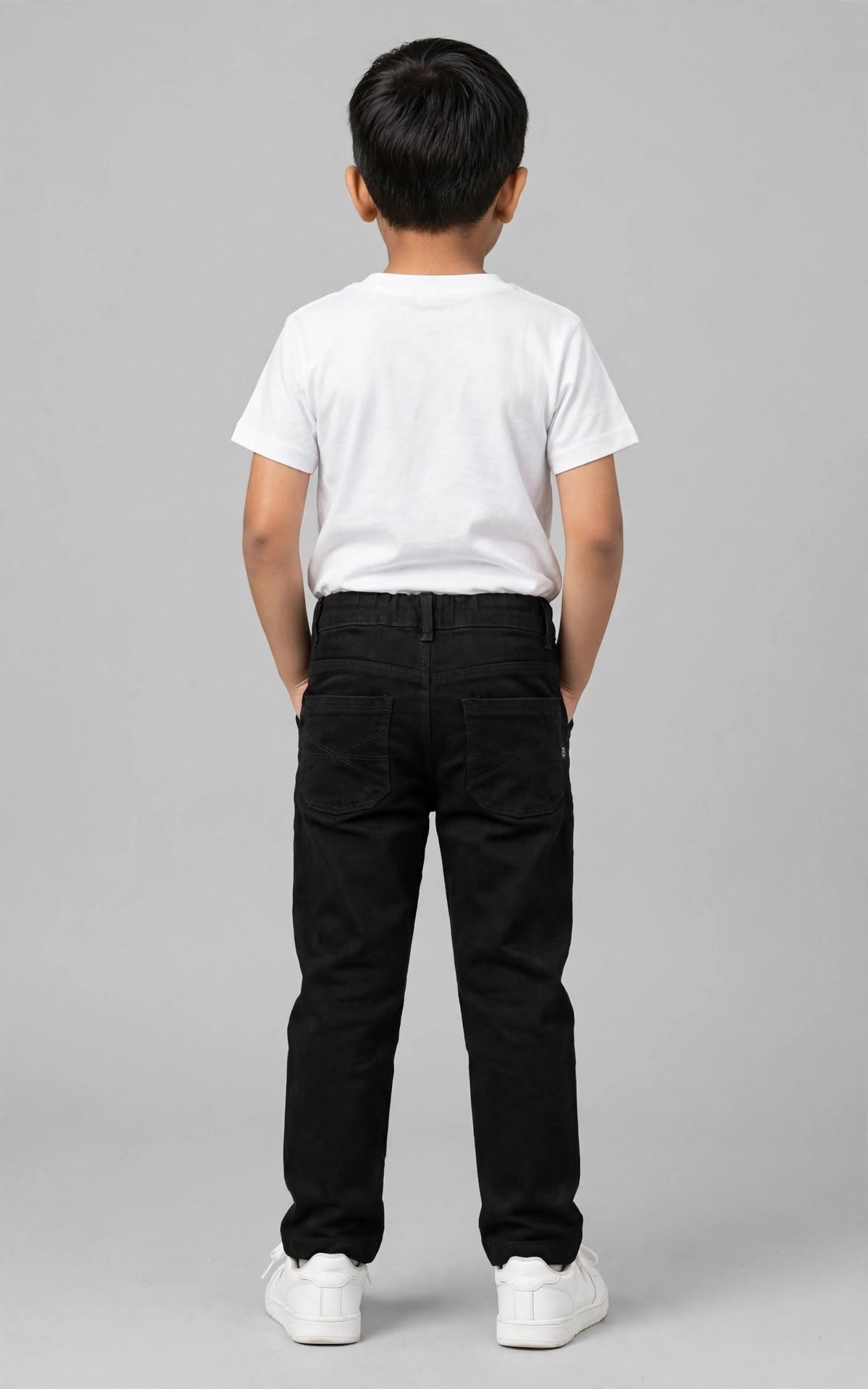 Teen Colours Kids Jet Black Elastic Waist Cotton Pant with Side & Back Pockets