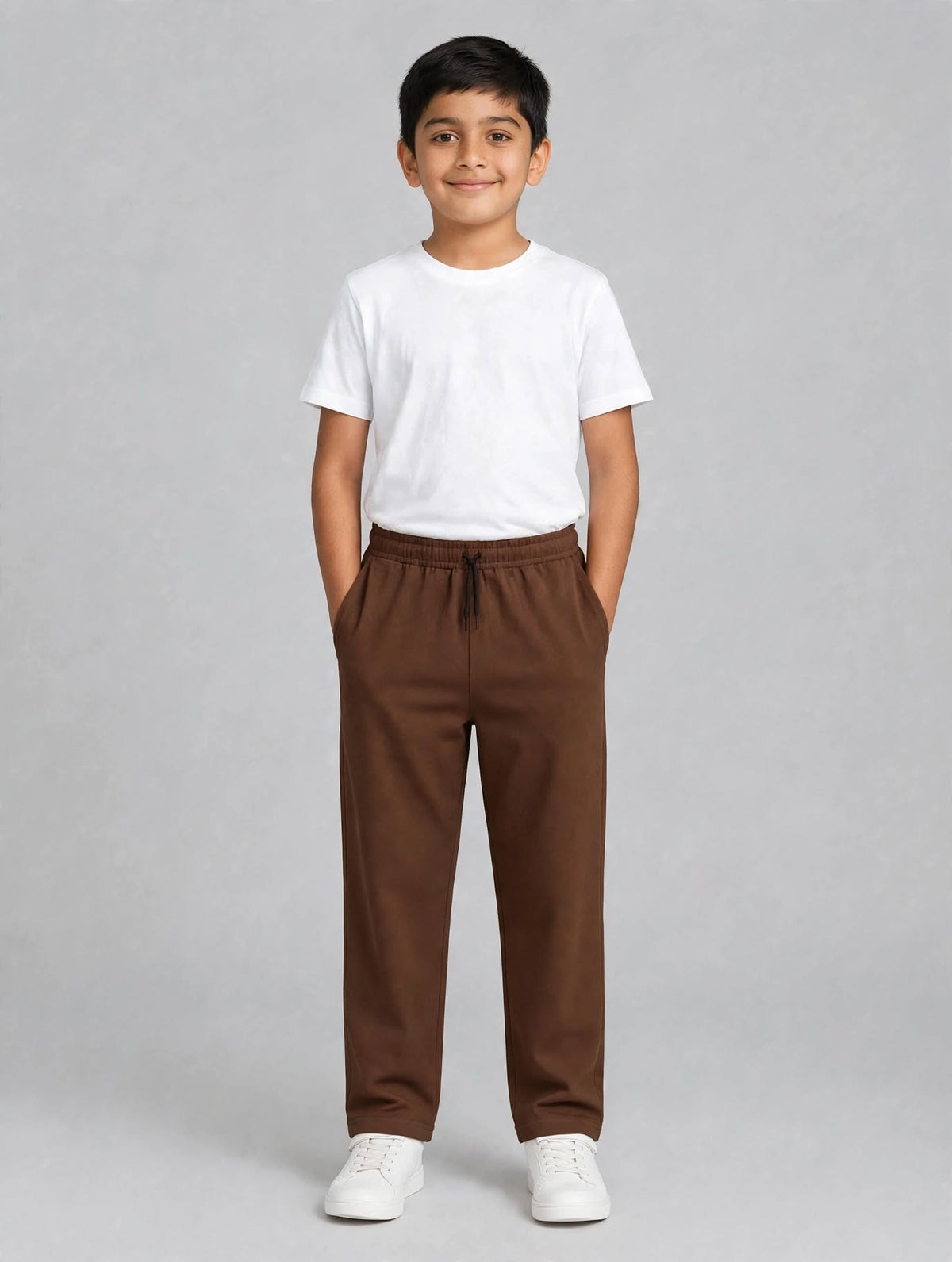 Kids Stylish Hosiery cotton Brown color Track Pants with Contrast Elastic Waistband and Dual Pockets