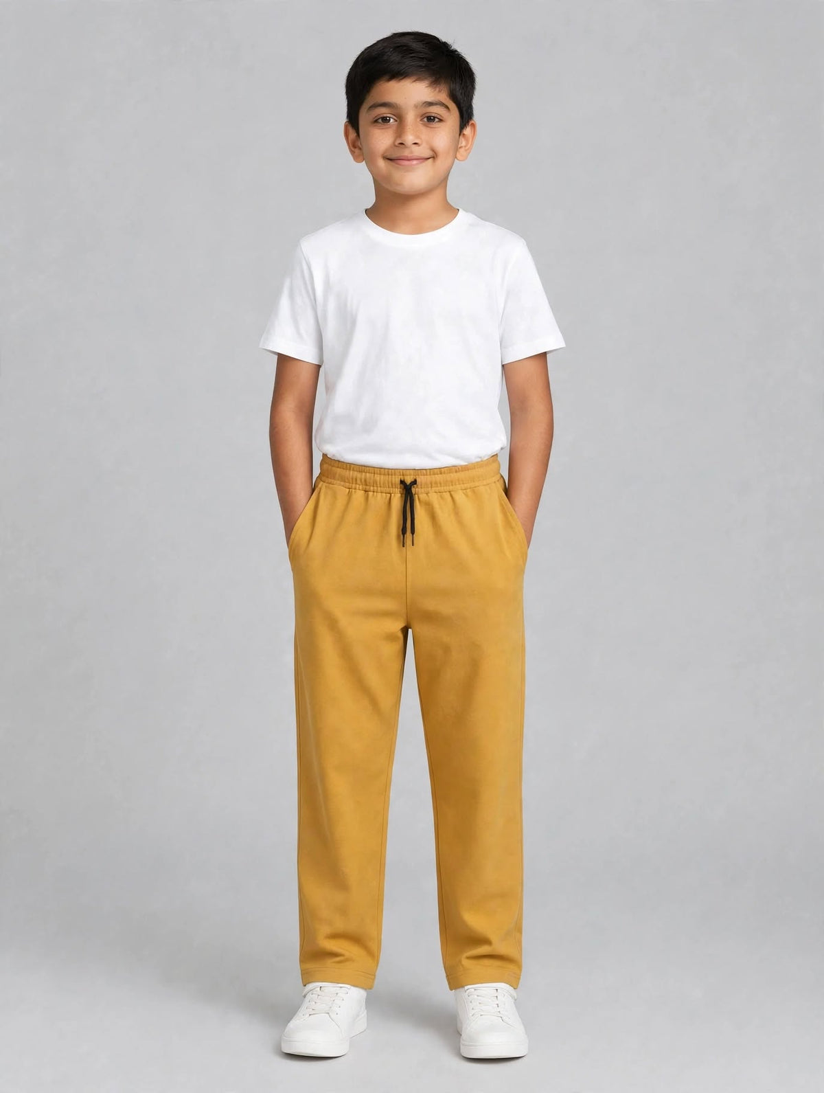 Kids Stylish Hosiery cotton Mustard Yellow color Track Pants with Contrast Elastic Waistband and Dual Pockets