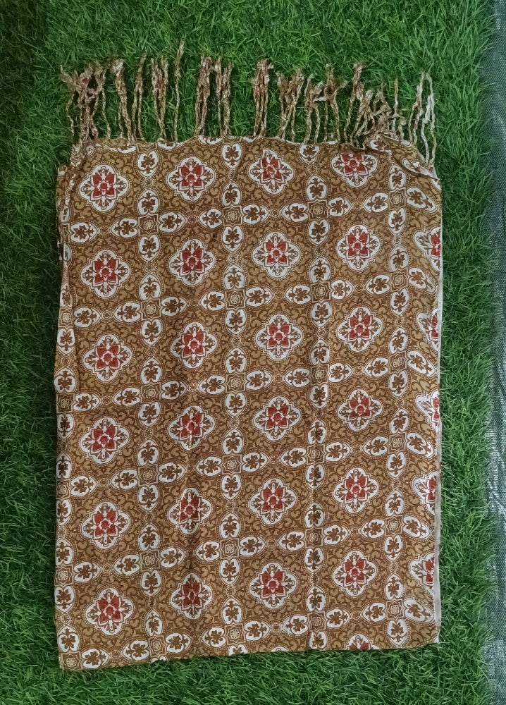 Classic Brown Floral Printed Stole with Fringe Accent