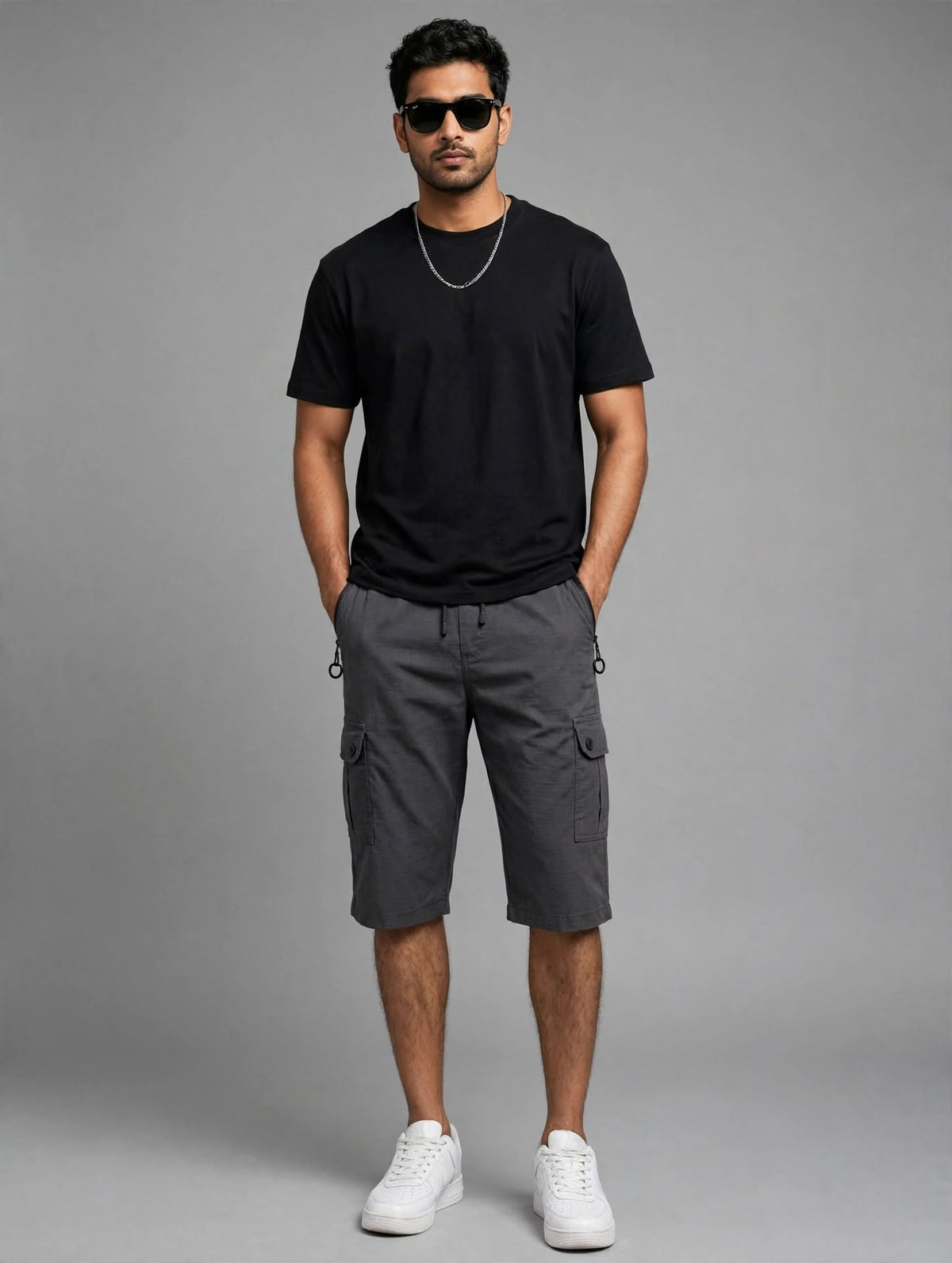 Men's Dark Grey Cargo Short - 6 Pockets