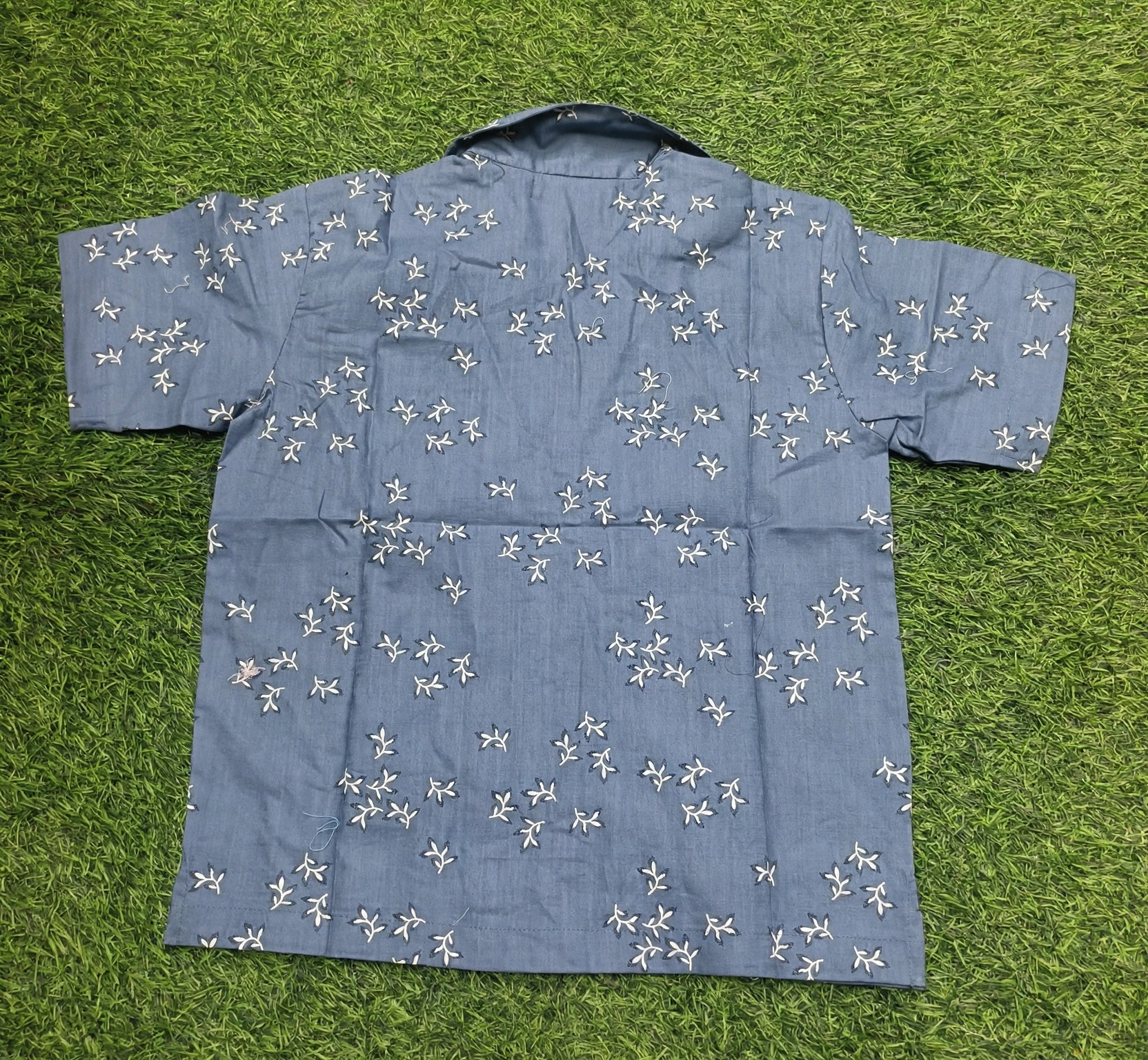 Teen Colours Girls Dark grey color Leaf Print Cuban Collar cotton Baggy Shirt