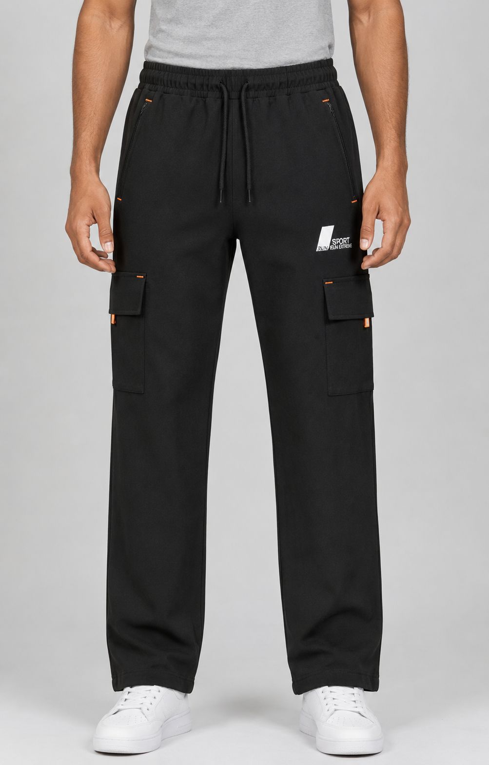 Men's Dark Charcoal Black Cargo Track Pant - 4 Pocket - Loose Fit