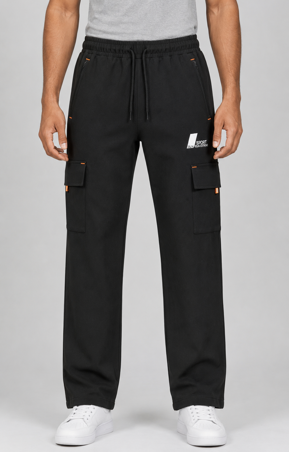 Men's Dark Charcoal Black Cargo Track Pant - 4 Pocket - Loose Fit