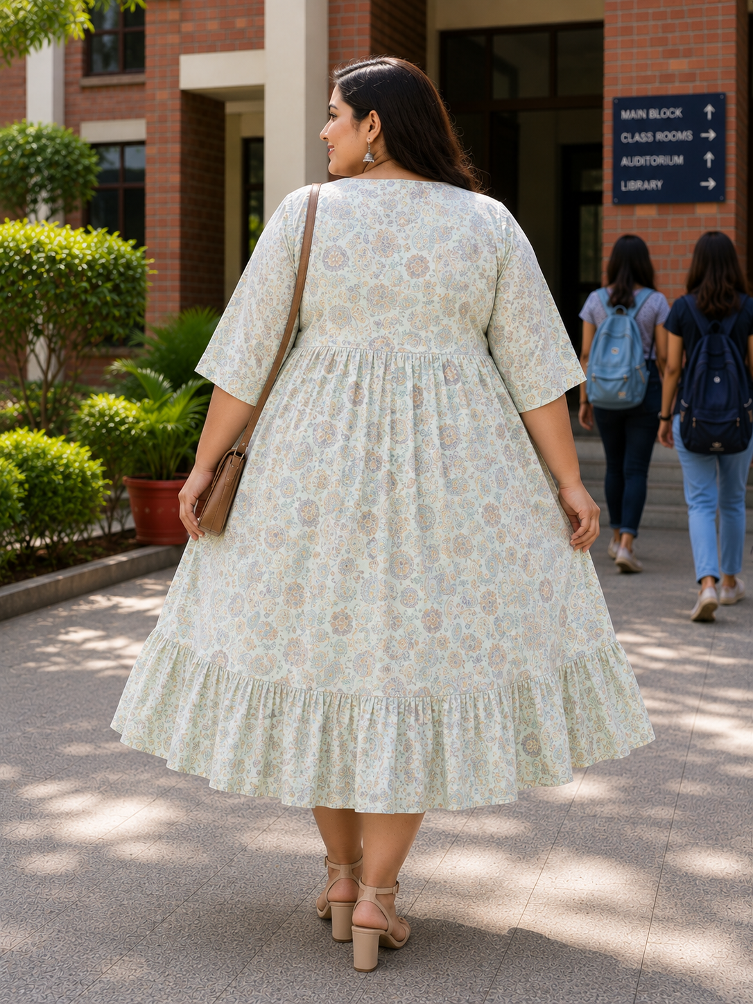 Women's Pista Green Printed Flared Umbrella model kurti with Elbow Sleeves