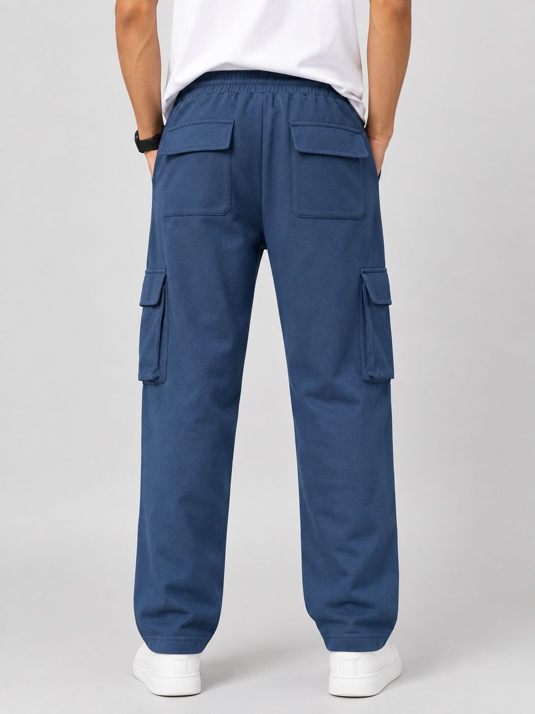 Men's Navy Blue Cargo Pant - 6 Pockets - Baggy Straight Fit - Elastic Waist with Drawstring - Casual StreetweaR