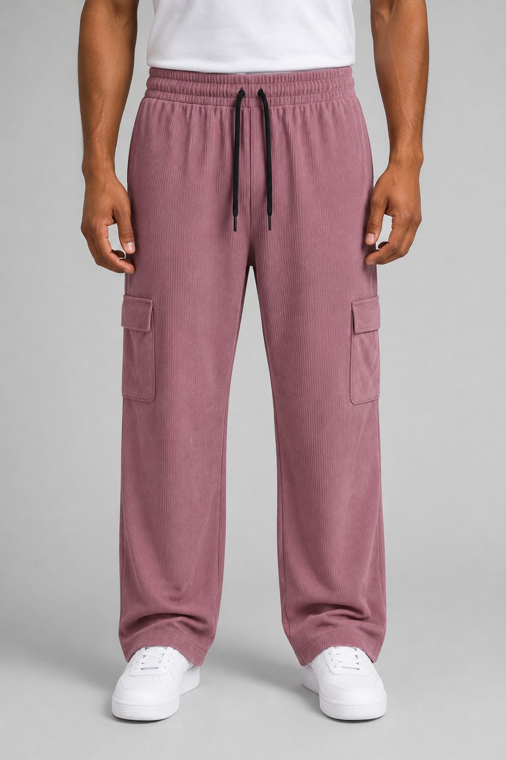 Men's Dusty Rose Sporty Cargo Track Pants with Zipper Pockets