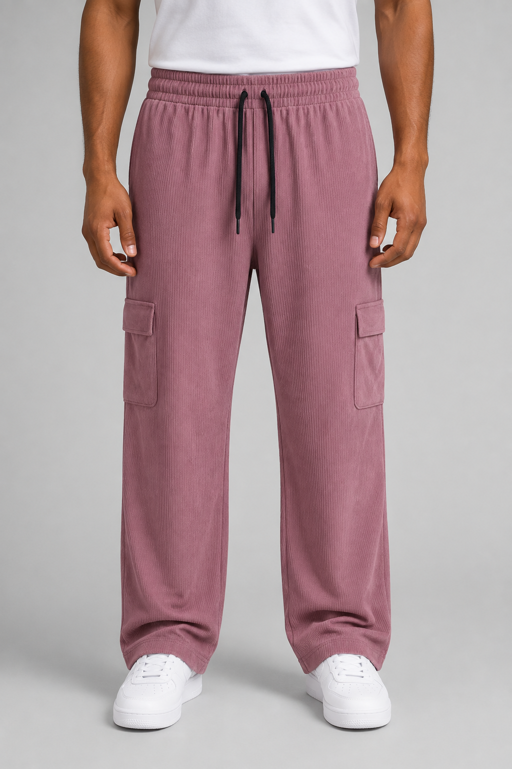 Men's Dusty Rose Sporty Cargo Track Pants with Zipper Pockets