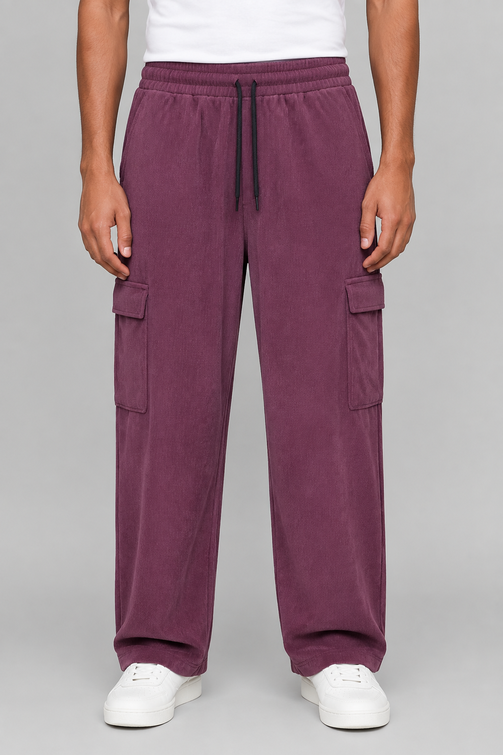 Men's Maroon Sporty Cargo Track Pants with Zipper Pockets