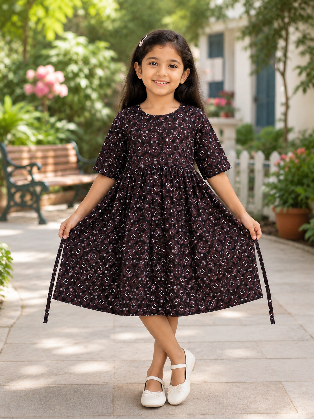Teen Colours Dark Brown Geometric Print Reyon Dress