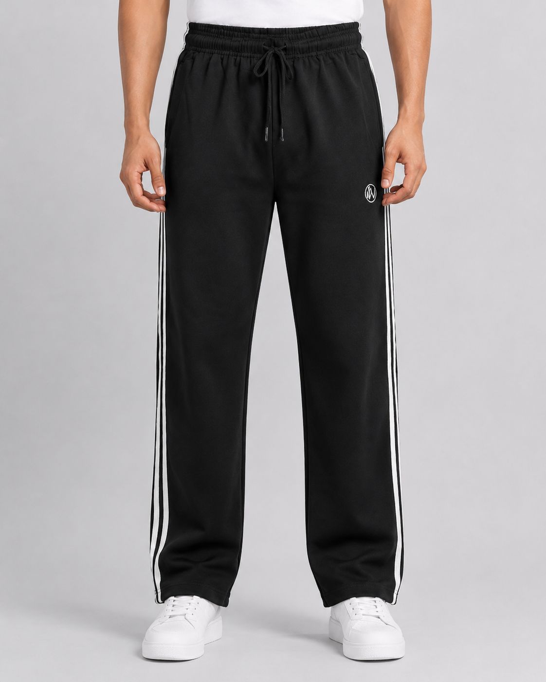 Men's BLACK Track Pant - Triple White Side StripeS