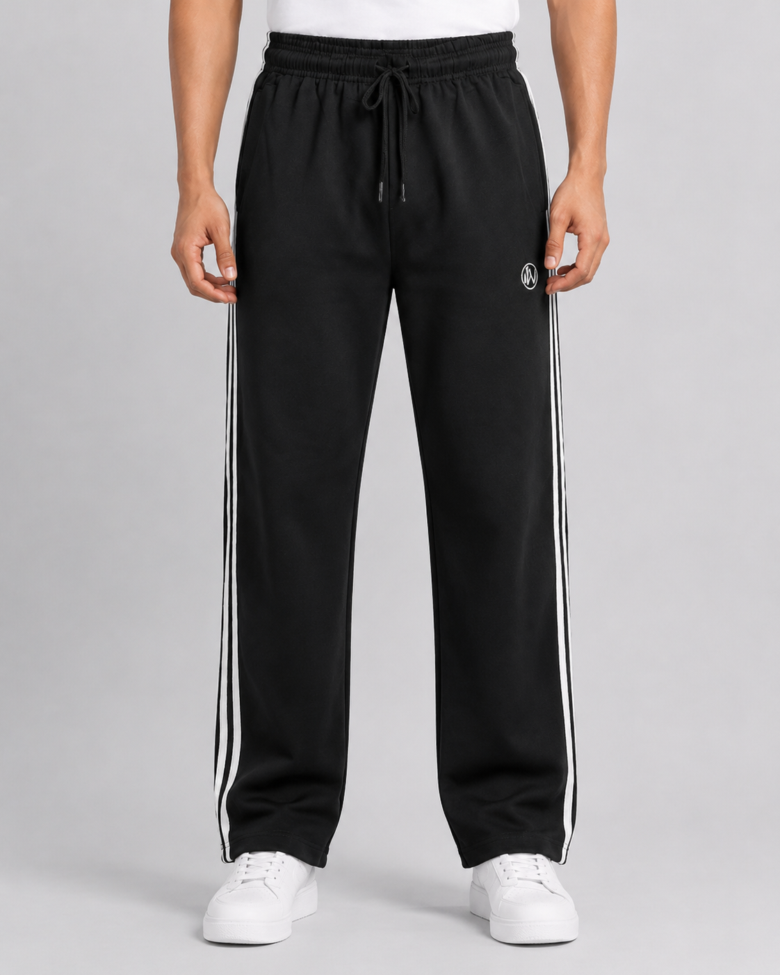 Men's BLACK Track Pant - Triple White Side StripeS