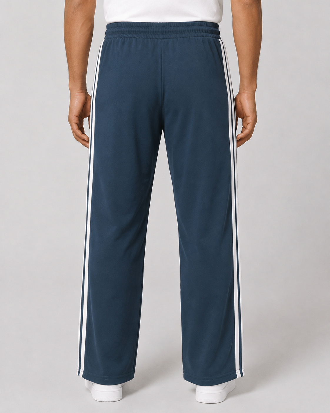 Men's Teal Blue Track Pant - White Side Stripe - 2 Zipper Pockets
