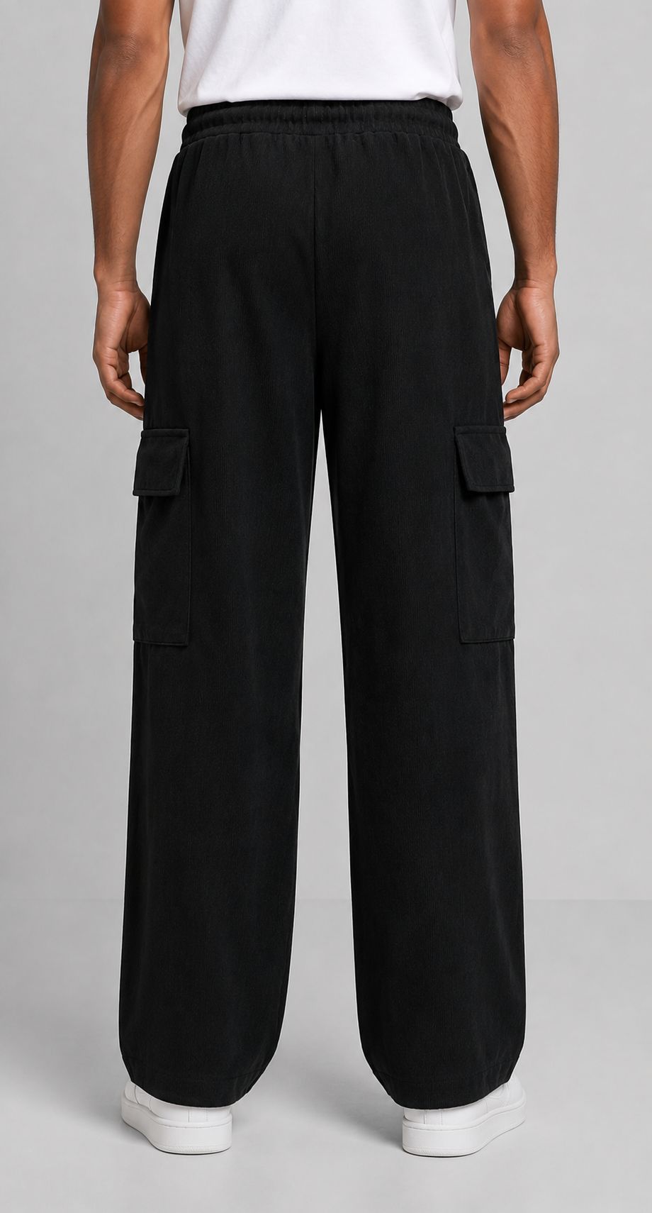Men's Black Sporty Cargo Track Pants with Zipper Pockets