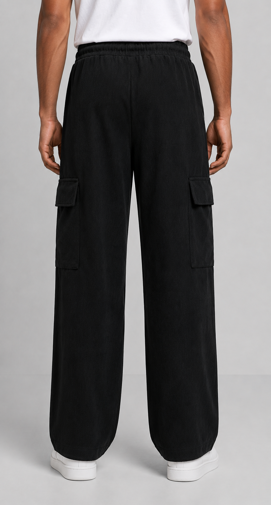 Men's Black Sporty Cargo Track Pants with Zipper Pockets