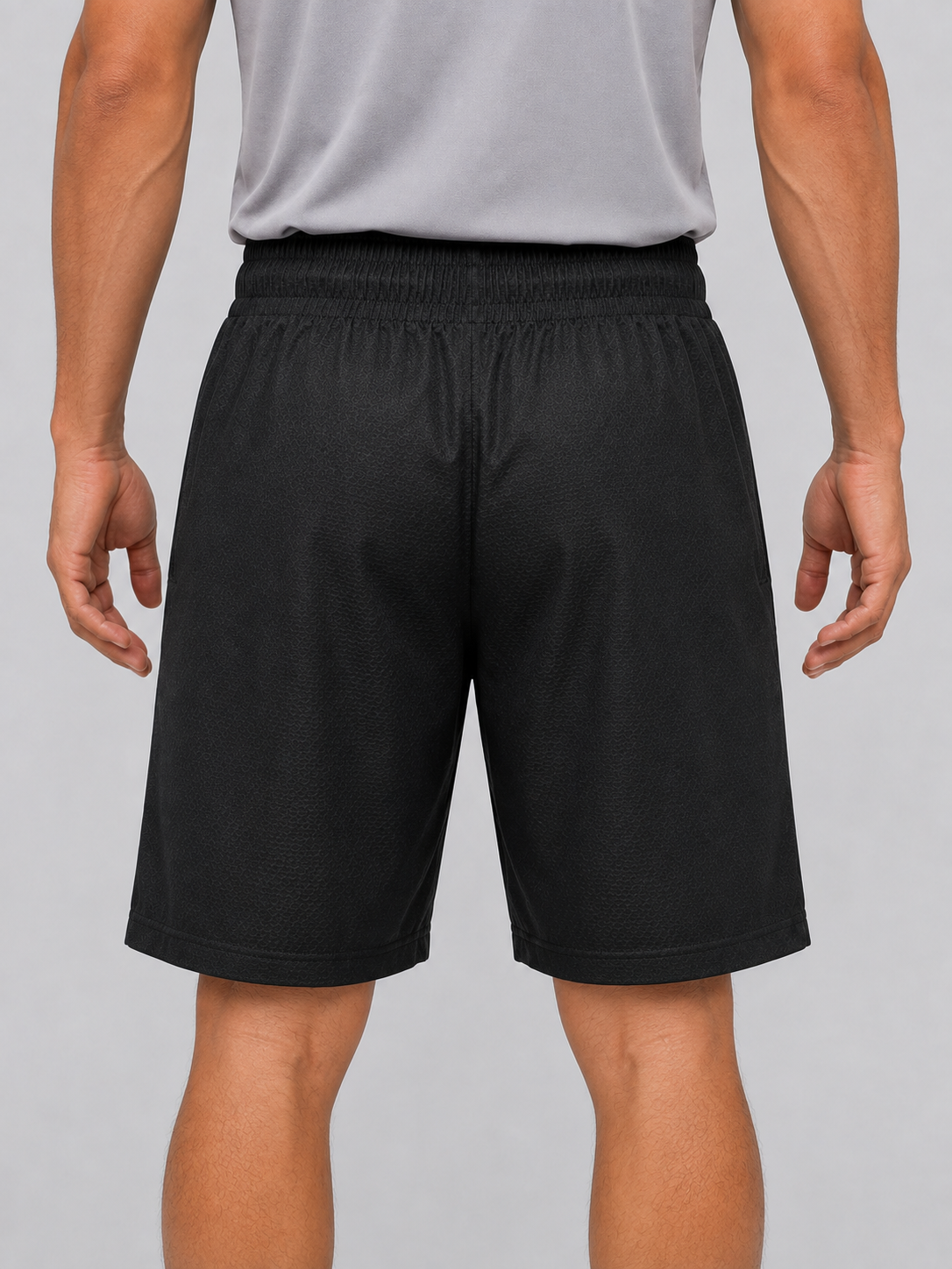 Men’s Black color Textured Sports Shorts with Elastic Waist & Zipper Pockets
