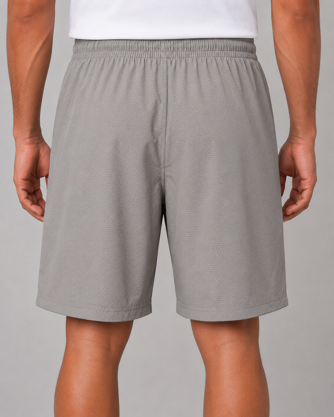 Men’s Dark khaki Brown Textured Sports Shorts with Elastic Waist & Zipper Pockets
