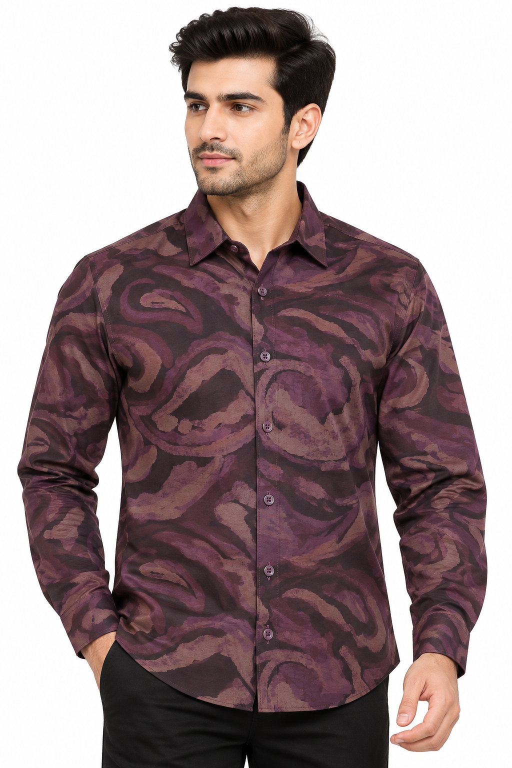 Men’s Purple Abstract Print Full Sleeve Shirt