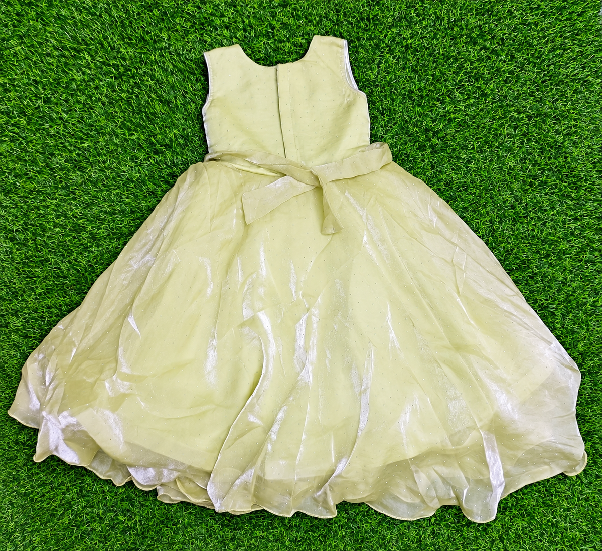 Girls Pista Green Embellished Net Party Wear Frock